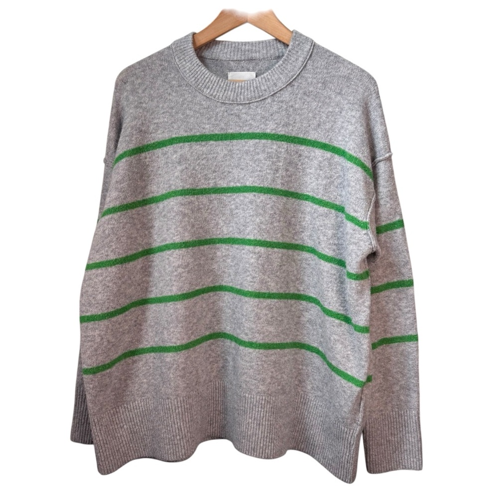 Aerie Gray Green Striped Oversized Sweater Size Medium Crew Neck Pullover